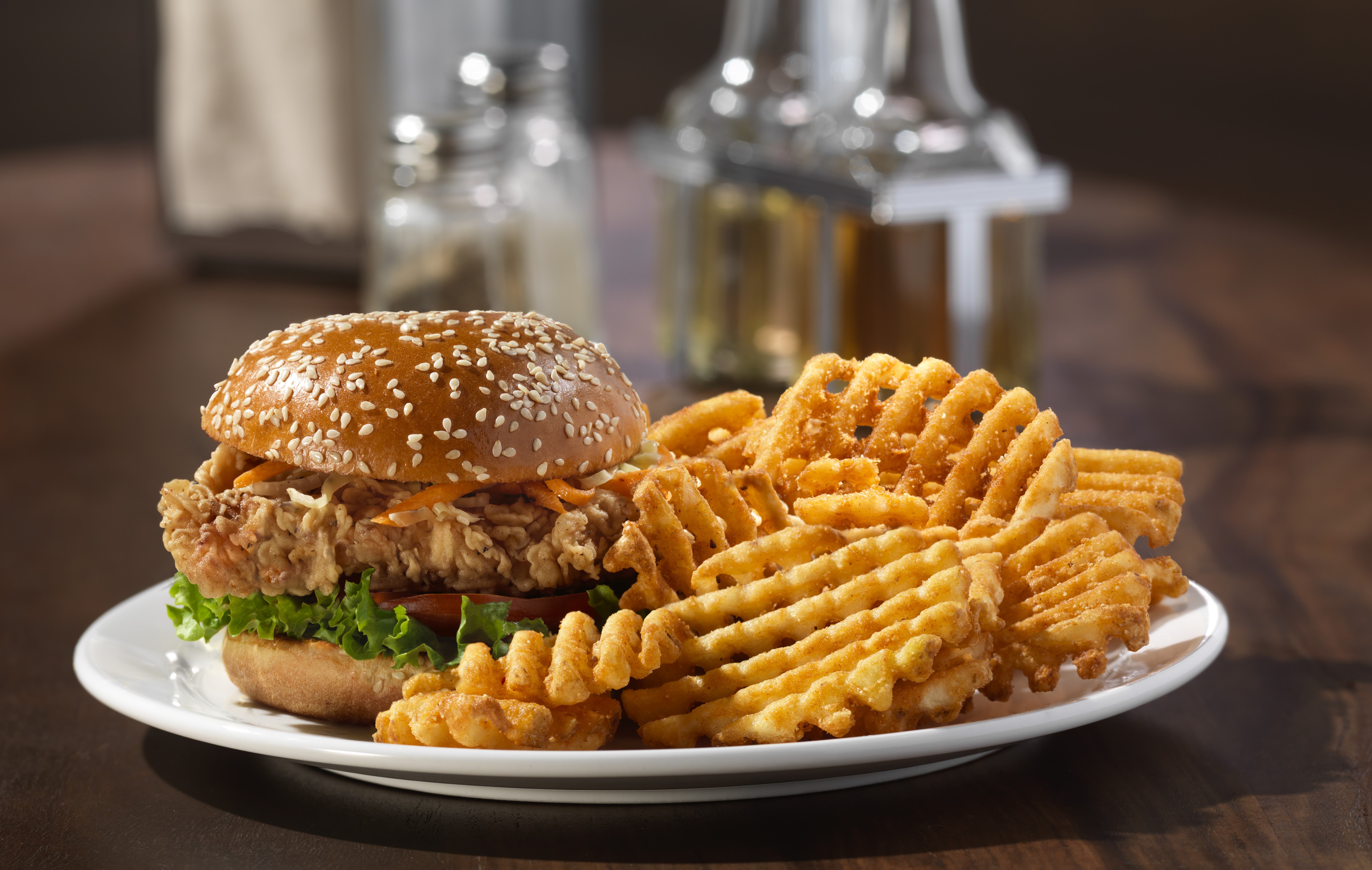 Spicy Chicken Burger with Lattice Fries